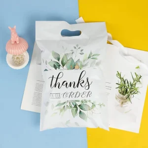 Borse di imballaggio Poly Mailer carine con manico, personalizzabili, per vestiti, t-shirt, pacchi di ringraziamento, spedizioni con logo