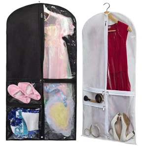 Bolsa de traje de baile transparente, empaquetado de vestido, bolsa de viaje, colorido cierre de cremallera para cubrir bolsas colgantes