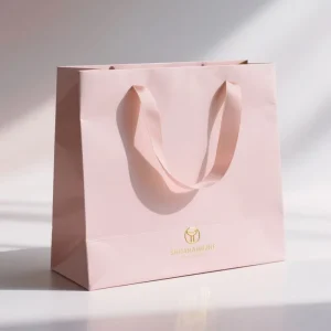 고급 맞춤형 인쇄 로고 핑크 보석 화장품 포장 종이 가방 드레스용 핑크 판지 가방과 귀하의 로고