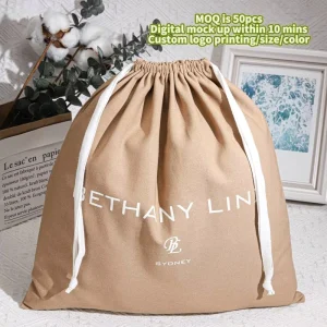 Bolsas de embalaje de algodón para ropa interior con cordón, bolsas de polvo con logotipo personalizado
