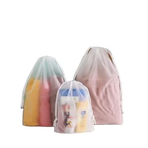 Bolsas de plástico transparentes con cordón personalizadas, plegables, para zapatos, bolsa de lavandería de plástico con cordón