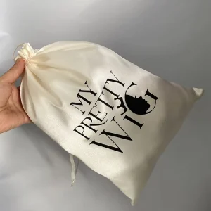 Bolsa de Saten con Cuerda para Cabello, Bolsas de Seda para Embalaje de Peluca, Logo 8 Pulgadas*12 Pulgadas