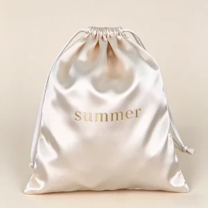 Stofdichte herbruikbare luxe satijnen trekkoordzak met op maat gemaakt logo, modieuze opbergzak voor pruiken en haarextensions, schoonheidsproducten