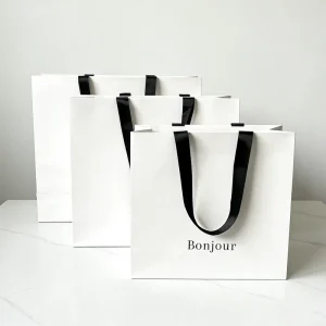 Borse per abbigliamento e scarpe biodegradabili, ecologiche, personalizzate, con manici in stampa offset e embossing