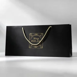 Umweltfreundliche benutzerdefinierte Logo große schwarze Einkaufstaschen Verpackung Luxus Bekleidung Geschenkverpackung Kraftpapierbeutel mit Griff