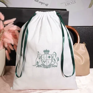 Kantong Penyimpanan Sepatu dan Pakaian Putih Besar Ramah Lingkungan Pouch Kain Katun dengan Logo Kustom Tas Debu Kain Muslin