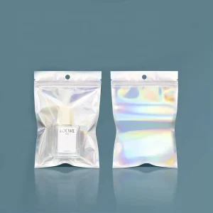 Vente directe d'usine, sacs en plastique Mylar à fermeture éclair à trois côtés, emballage poly holographique refermable pour un stockage sécurisé