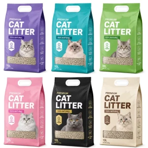 Saco de areia para gatos com fundo plano personalizado, impresso em gravura, fabricante de embalagens plásticas para areia de gato