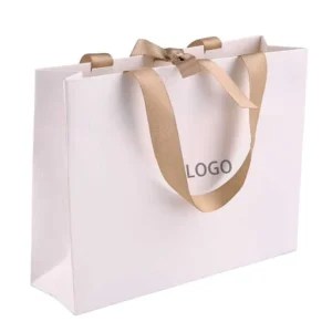Sacos de Papel de Compras de Luxo da Fábrica, Personalização de Logótipo, Sacos de Papel Artístico para Joias com Alça de Comprimento Manual e Fita