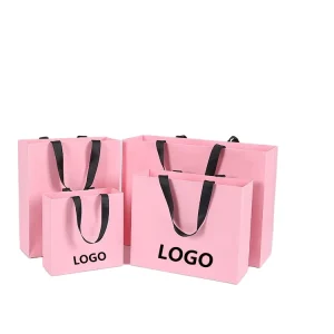Fashion Luxury Pink Custom Design Clothes Packaging Gift Paper Bag With Logo Print