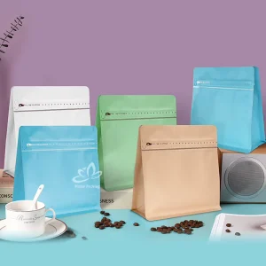Sac à café en aluminium avec zip, fond plat, MOQ 200 PCS