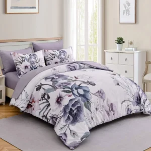 Set Sprei Polyester Mikrober Bergambar Bunga, Set Sprei Rumah Kamar Tidur dengan Saku Dalam 12 Inci