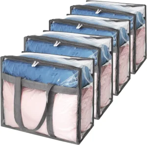 Bolsa de almacenamiento de viaje plegable de PVC, bolsa de organización cuadrada para ropa de cama y equipaje, a prueba de polvo y duradera para uso en armarios