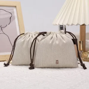Hoogwaardige katoenen jute tassen recyclebaar linnen trekkoord tas voor kaarsen, servies, armbanden, brillen, ringen, geschenken