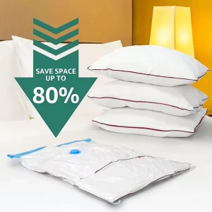 ISO REACH Gecertificeerde Transparante Bulk Vacuüm Tassen Blauwe Ventiel Flexibele Industriële PE PA Pompopslag Vouwbare voor Kledingkast Reizen