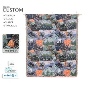 Produttore di jacquard, coperta tessuta personalizzata con motivo montagna e foresta, biancheria da letto europea e americana per tutte le stagioni