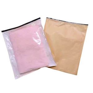 Kraftpapierverpackungsbeutel mit Kunststofffenster Wiederverwendbarer Ziplock für Kleider Jeans T-Shirts Anpassbares Logo