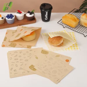 Saco de Papel Laminado para Alimentos, à Prova de Gordura, para Padarias e Negócios de Fast Food