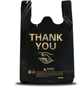 大型 12×19インチ ブラックPEプラスチックグローサリーバッグ 重量級 Tシャツバッグ 小規模ビジネス用 店舗ショッピングサラダ用