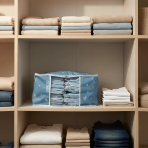 Borsa per abbigliamento pieghevole con chiusura a zip rinforzata in acciaio, grande capacità, organizer per abbigliamento e biancheria, antipolvere, in tessuto non tessuto