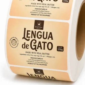 适用于 Lengua De Gato 饼干包装的牛皮纸袋密封标签 环保纸基不干胶产品卷状贴纸和标签