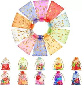 Sacchetto Organza a Forma di Cuore per Caramelle con Coulisse, Sacchetti Organza per Matrimoni e Feste