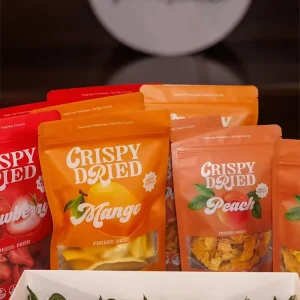 Low MOQ Custom Transparent Window Logo Stand up Pouch Baked Nuts Dried Fruit Cake Bread Cookies Food Packaging Zipper Bag