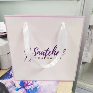 Kantong Kertas Tote Kustom dengan Logo, Kartu Seni, dan Pegangan Pita untuk Promosi