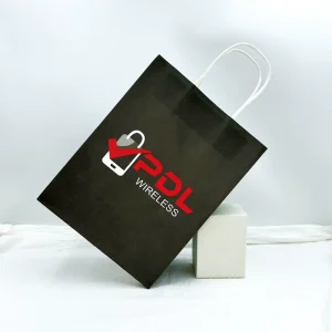 حقيبة ورقية مطبوعة فاخرة مع مقبض من كرافت قابلة لإعادة التدوير لتغليف الملابس مع شعار العلامة التجارية مخصصة للتسوق