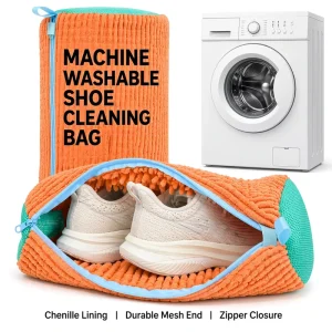 Túi giặt giày có thể giặt máy với lớp lót bàn chải ba lớp, túi chăm sóc giày sneaker có khóa kéo cho nhãn hiệu riêng OEM