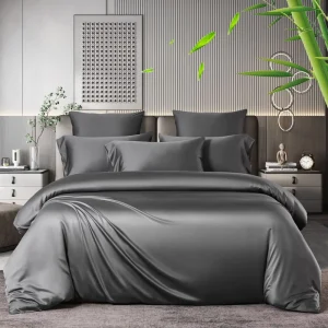 Moderne Grijze Streep 200TC All-Season Beddengoed Set 100% Bamboe Geweven Eco-vriendelijk 4-delig voor Koningin/Koning Formaat Thuis