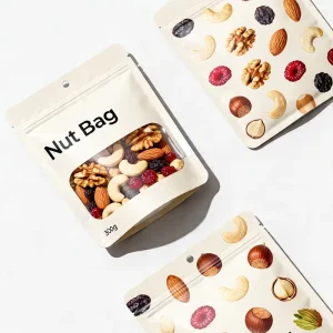 Fabrik OEM umweltfreundliche maßgeschneiderte Drucklogo-Verpackungstaschen mit Reißverschluss für Nüsse Snacks
