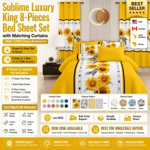 Set di Lenzuola per Letto King Size in Microfibra con Design Floreale Stampato e Tende Coordinate - OEM ODM Personalizzato
