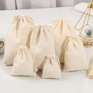 Organic Cotton Drawstring Bag Mini Muslin Cotton Bag Pouch for Food Packaging