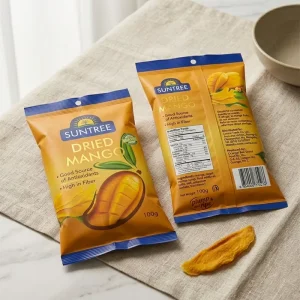 Hersteller PET AL PE Mango Trockenfrüchte Einzelhandelsverpackung, zentrale Versiegelungstaschen, werkseitig, feuchtigkeitsbeständige Flexodruck-OEM, benutzerdefinierte zentrale Versiegelungstaschen