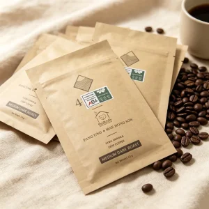カスタム生分解性小包装袋 牛皮紙茶袋 糖、ハーブ粉、スナック、香辛料用 環境に優しいPLA食品包装