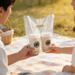 Biologisch abbaubare, transparente PP-Plastiktüten mit quadratischem Boden, geeignet für maßgeschneiderte Einzel-/Doppeltassen-Milchtee, Perlenmilchtee