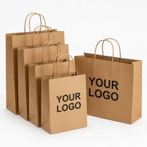 Túi giấy đóng gói trang sức tùy chỉnh với logo, túi giấy kraft bền vững, túi quà thân thiện với môi trường có tay cầm