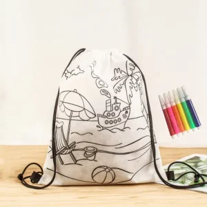 حقائب سحب مخصصة مع شعار DIY للأطفال حقائب سحب تلوين جرافيتي للأطفال