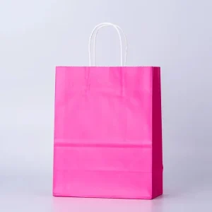 Bolsas de Papel Reciclado de Lujo Personalizadas con Logo Rosa y Asa, Fabricadas por un Productor de Bolsas de Papel, Usadas para Compras de Comida Rápida y Vestidos