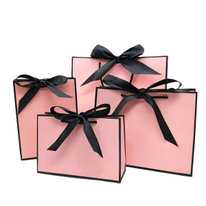 Roze Handgemaakte Kraft Gouden Cadeau Doos voor Kleding, Boeken, Kussenverpakking met Gouden Handvat Kraft Papieren Cadeauzak