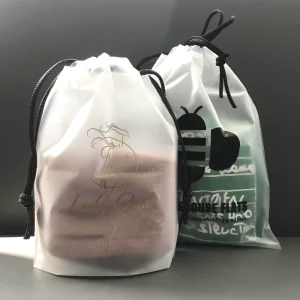 Plain Without Printing Plastic Drawstring Bag Frosted Matte Packing Drawstring Bag