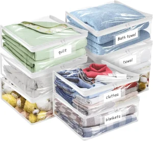 Kantong Penyimpanan Plastik Paket 8, Kantong Vinyl Jernih Tahan Lama dengan Zipper untuk Pakaian, Sweater, Selimut