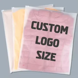 Sac en plastique transparent réutilisable avec logo imprimé, sac en plastique zippé personnalisé pour vêtements