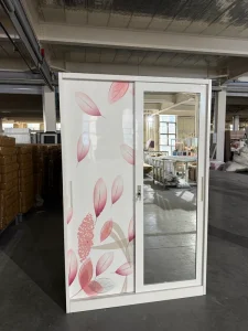 Lemari Pakaian Besi dengan Pintu Geser Cermin Lemari Penyimpanan Furnitur Kamar Tidur