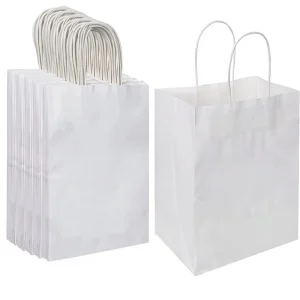 Kantong Kertas Kraft Putih Persegi Panjang Sedang dengan Pegangan untuk Souvenir Pesta Ulang Tahun dan Penggunaan Takeout