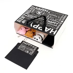 Recycelbare Kunstpapier-Geschenktüten mit individuellem Logo Schwarzer Druck Partytüten mit Bandgriffen & Geschenkkarten