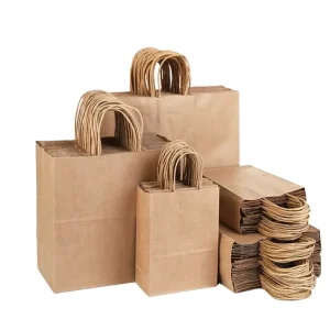 Túi mua sắm thời trang tùy chỉnh tái chế, túi giấy kraft nâu với vật liệu tái chế và in offset