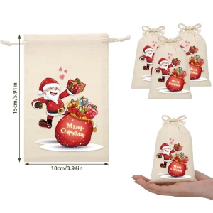 Recyclable Pure Cotton Envelope Style Drawstring Bag with UV Coating for Christmas Eve Gift and Snack Packaging