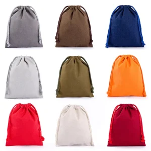 Sacchetto in lino con coulisse riciclato, sacchetto di imballaggio regalo personalizzato, cotone ecologico